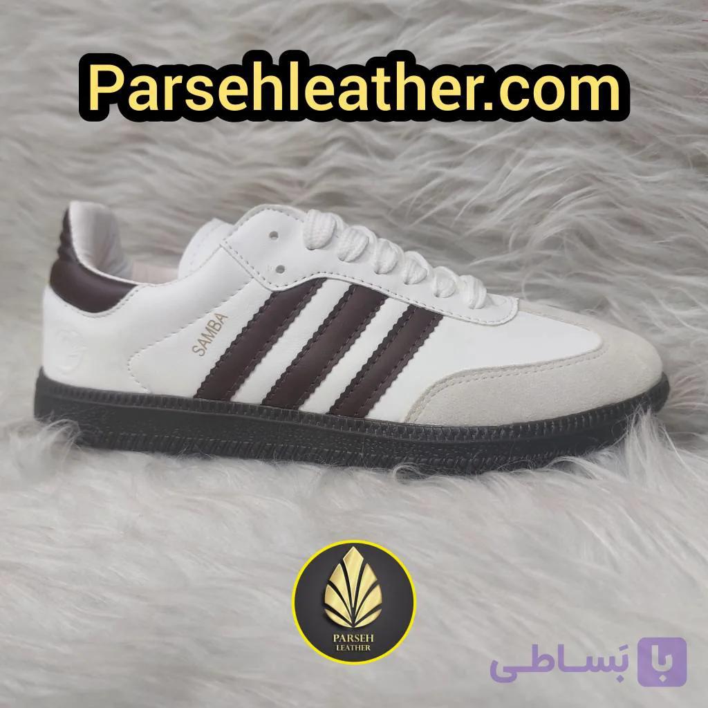 کتونی سامبا قهوه ای رنگ زنانه (کتونی سامبا زنانه و دخترانه) برند چرم پارسه مدل PL6C- کفش سامبا خاص و شیک مخصوص خانم های لاکچری و خوش استایل — تصویر 1