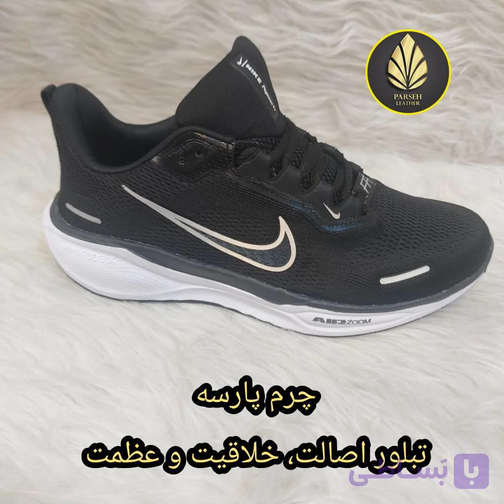 کتونی نایک پگاسوز مشکی مردانه (کتونی نایک ورزشی) برند چرم پارسه مدل PL5B- کتونی نایک مردانه برای ورزشکاران حرفه ای و خوش استایل — تصویر 1