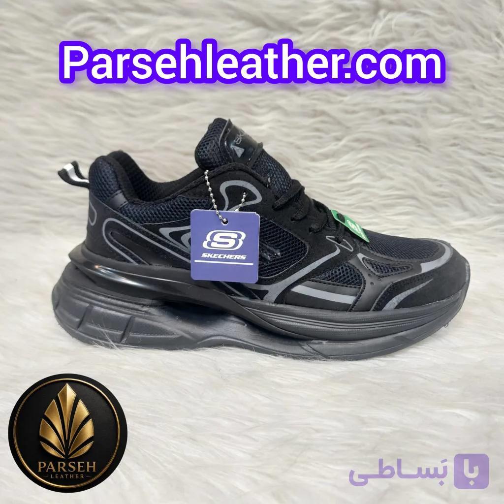 کتونی اسکیچرز مشکی مردانه (جدیدترین کتونی اسکیچرز مردانه) برند چرم پارسه مدل PL1S- کفش اسکیچرز شیک مخصوص آقایان لاکچری و خوش استایل — تصویر 1