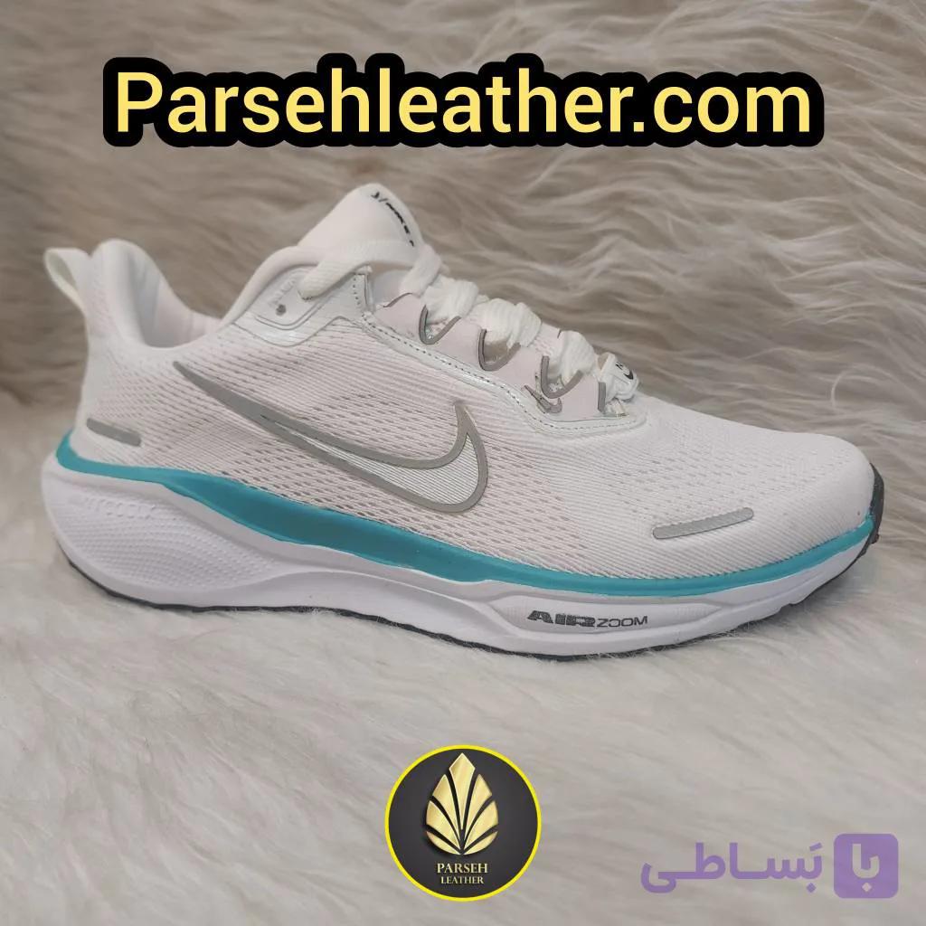 کتونی نایک پگاسوز سفید مردانه (کتونی اسپرت مردانه) برند چرم پارسه مدل PL5A- کتونی ورزشی و پیاده روی برای ورزشکاران حرفه ای و خوش استایل — تصویر 1
