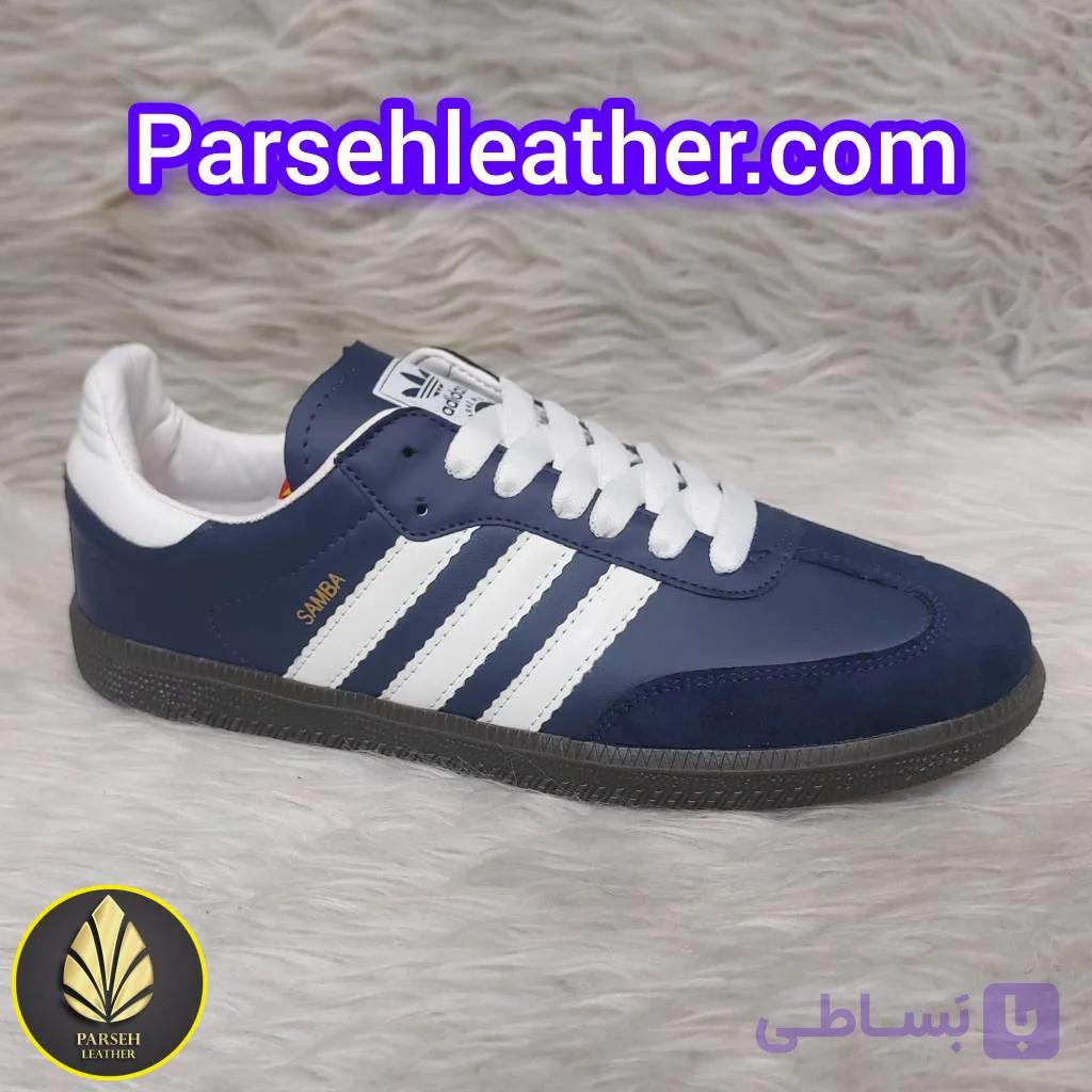 کتونی سامبا آبی مردانه (کتونی سامبا مردانه) برند چرم پارسه مدل PL6G- کفش سامبا شیک مخصوص آقایان لاکچری و خوش استایل — تصویر 1