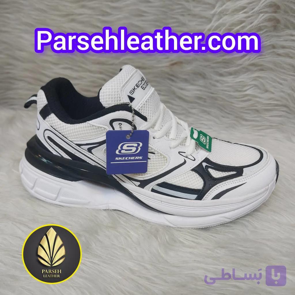 کتونی اسکیچرز سفید مردانه (جدیدترین کتونی اسکیچرز مردانه) برند چرم پارسه مدل PL2S- کفش اسکیچرز شیک مخصوص آقایان لاکچری و خوش استایل — تصویر 1