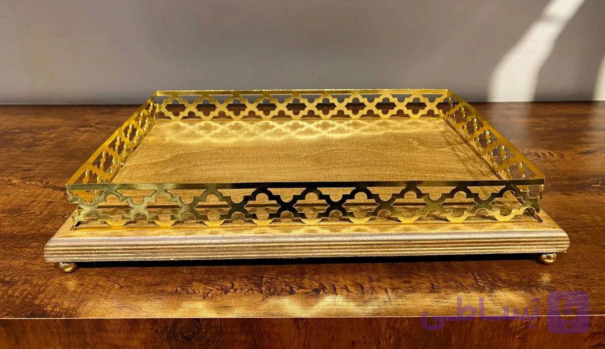 سینی پذیرایی چوب و فلز مستطیل