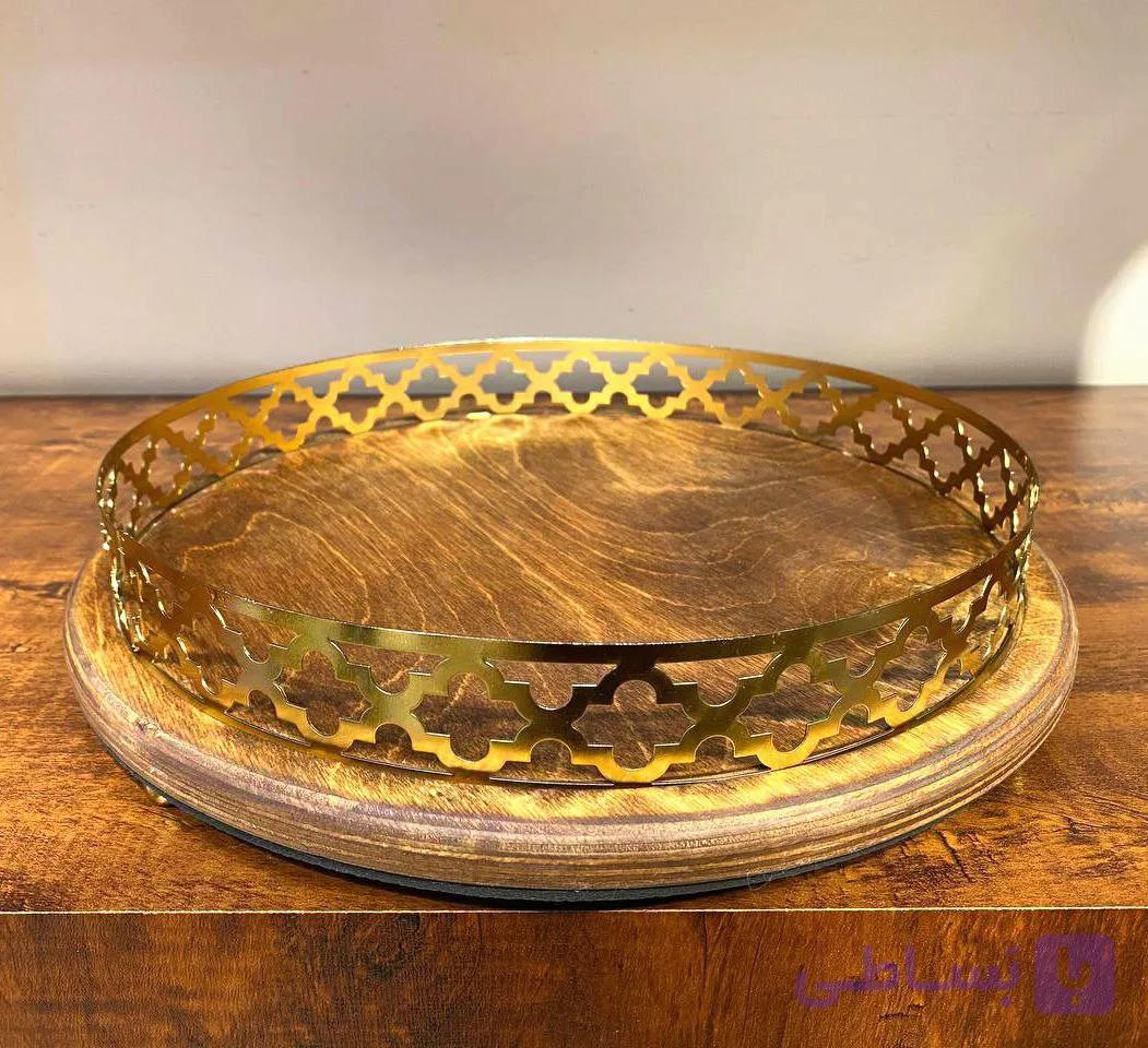 سینی پذیرایی چوب و فلز گرد