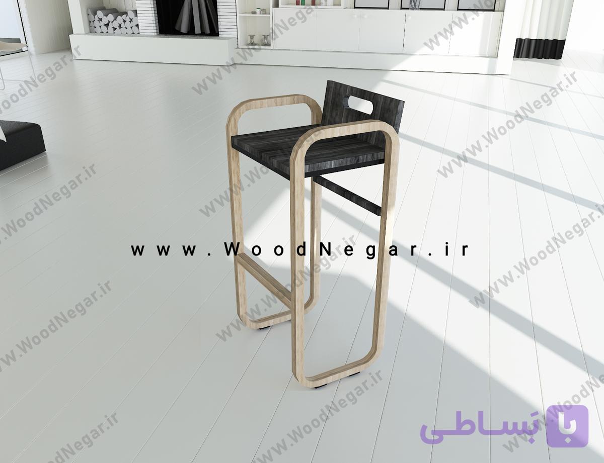 صندلی کانتر کافه ای چوبی سری Modern Curve 70 cm