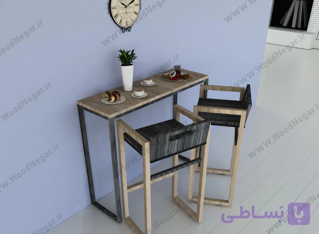 صندلی کانتر کافه ای چوبی سری Modern Frame 70 cm