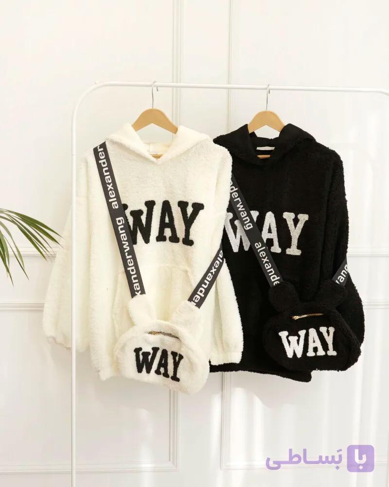 ست هودی تدی دخترانه با کیف طرح Way کد d418 — تصویر 1