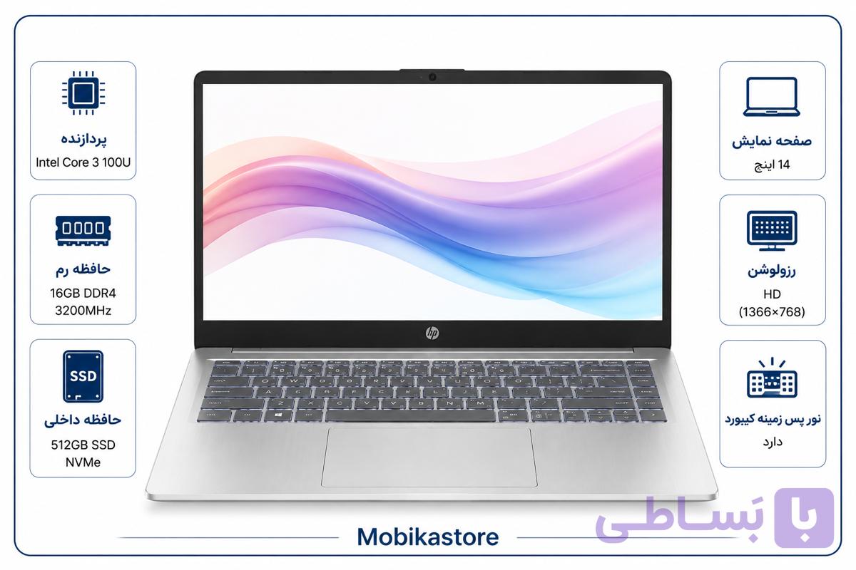لپ تاپ اچ پی HP Laptop 14s-ep1063ci Core 3-100U 16GB 512GB SSD Intel Meteor Lake — تصویر 1