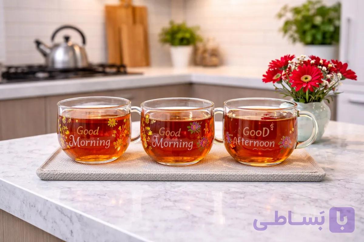 لیوان پیرکس خمره ای گل دار — تصویر 1