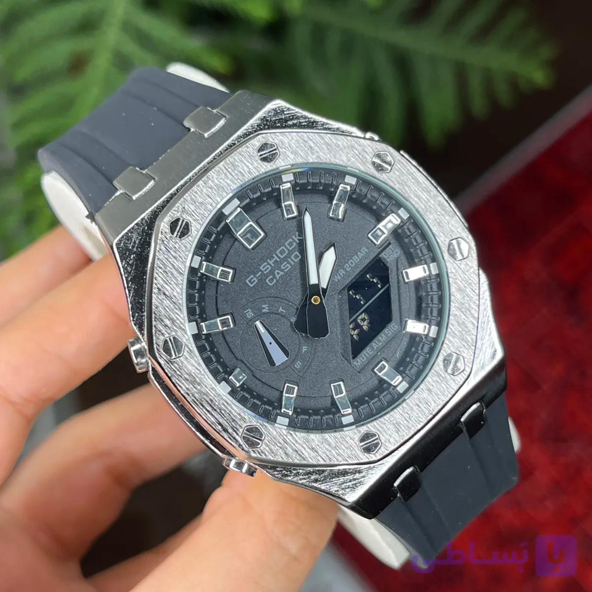 ساعت کاسیو جی شاک دو زمانه -G-Shock ( قاب فلزی نقره ای ) | مقاوم، ضد ضربه و ضد آب-غیر اصل