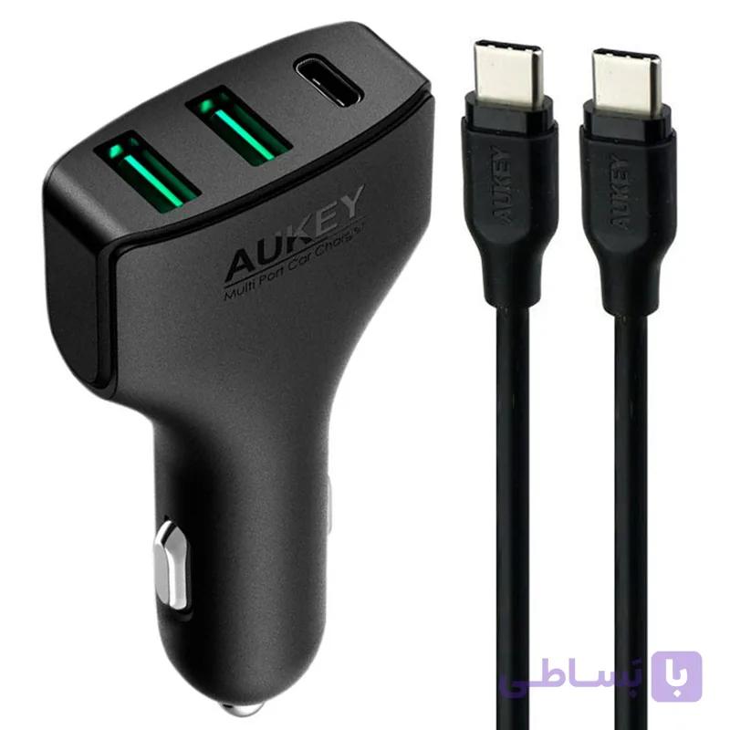 شارژر فندکی ۳ پورت ۴۹.۵ وات آکی مدل Aukey USB-C Car Charger CC-Y3