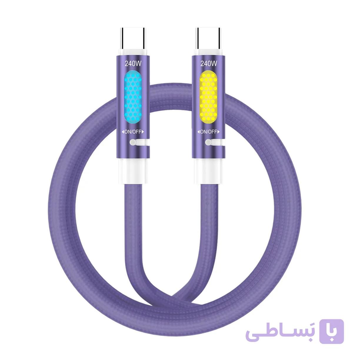 کابل Type-C به Type-C مدل LED با پشتیبانی از توان شارژ 240 وات