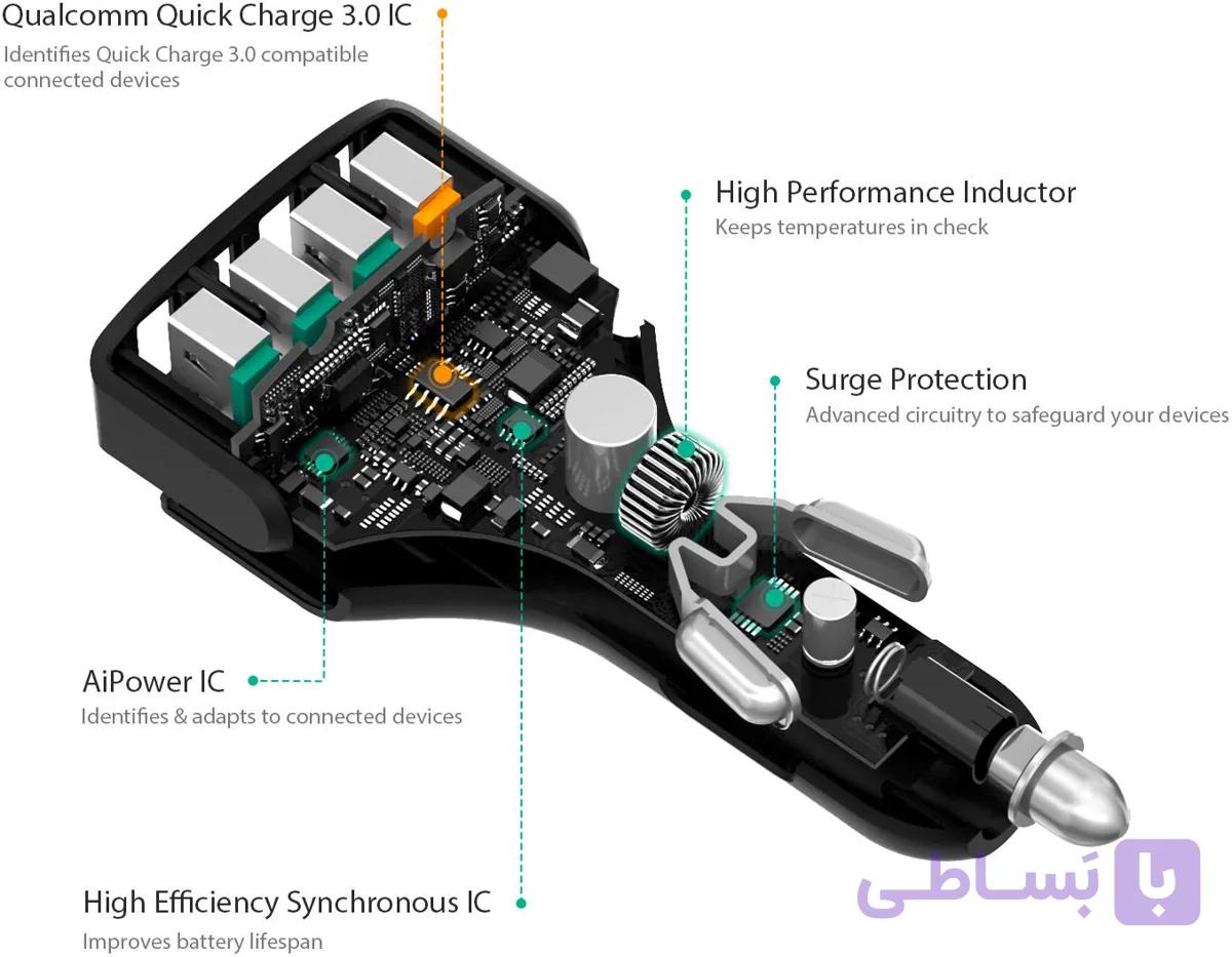 شارژر فندکی آکی مدل CC-T9 به همراه کابل TYPE-C AUKEY CC-T9