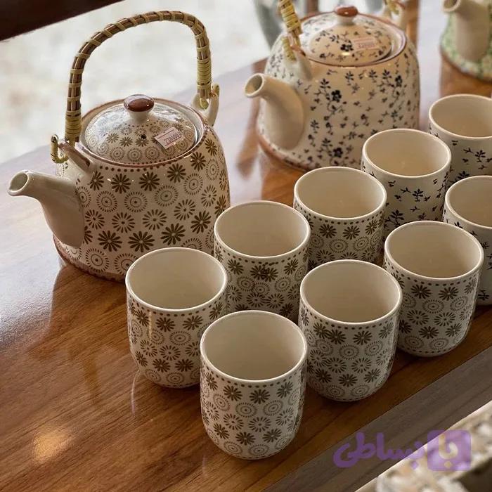 ست قوری و فنجان سرامیکی ۶ عددی + پک کادویی — تصویر 1