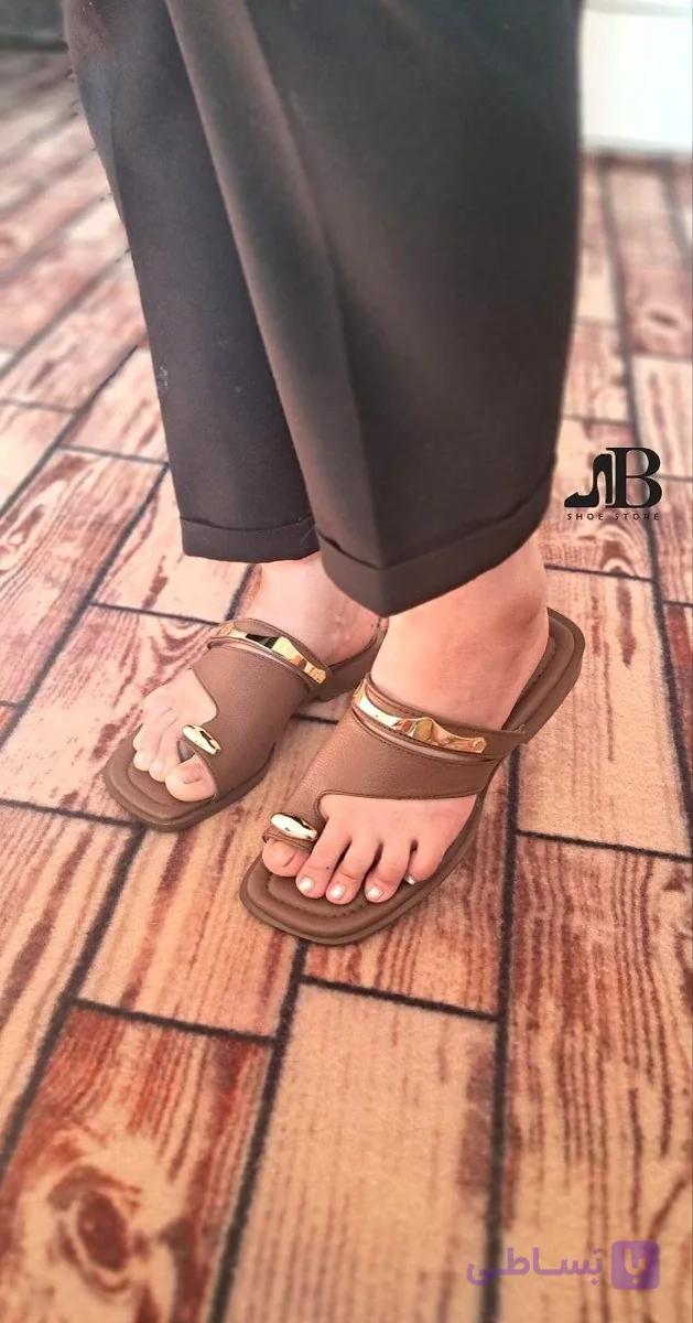 صندل زنانه زارا انگشتی مدل طلا  پاشنه تخت ۲ سانتی زیره ترک سایز ۳۷-۴۰ — تصویر 1