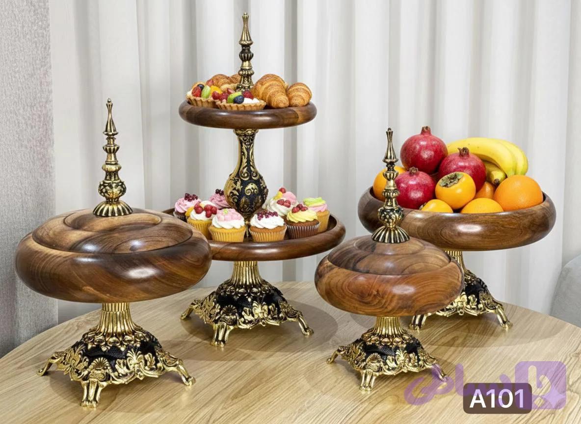 سرویس پذیرایی 4 پارچه چوب گردو براق کد A101
