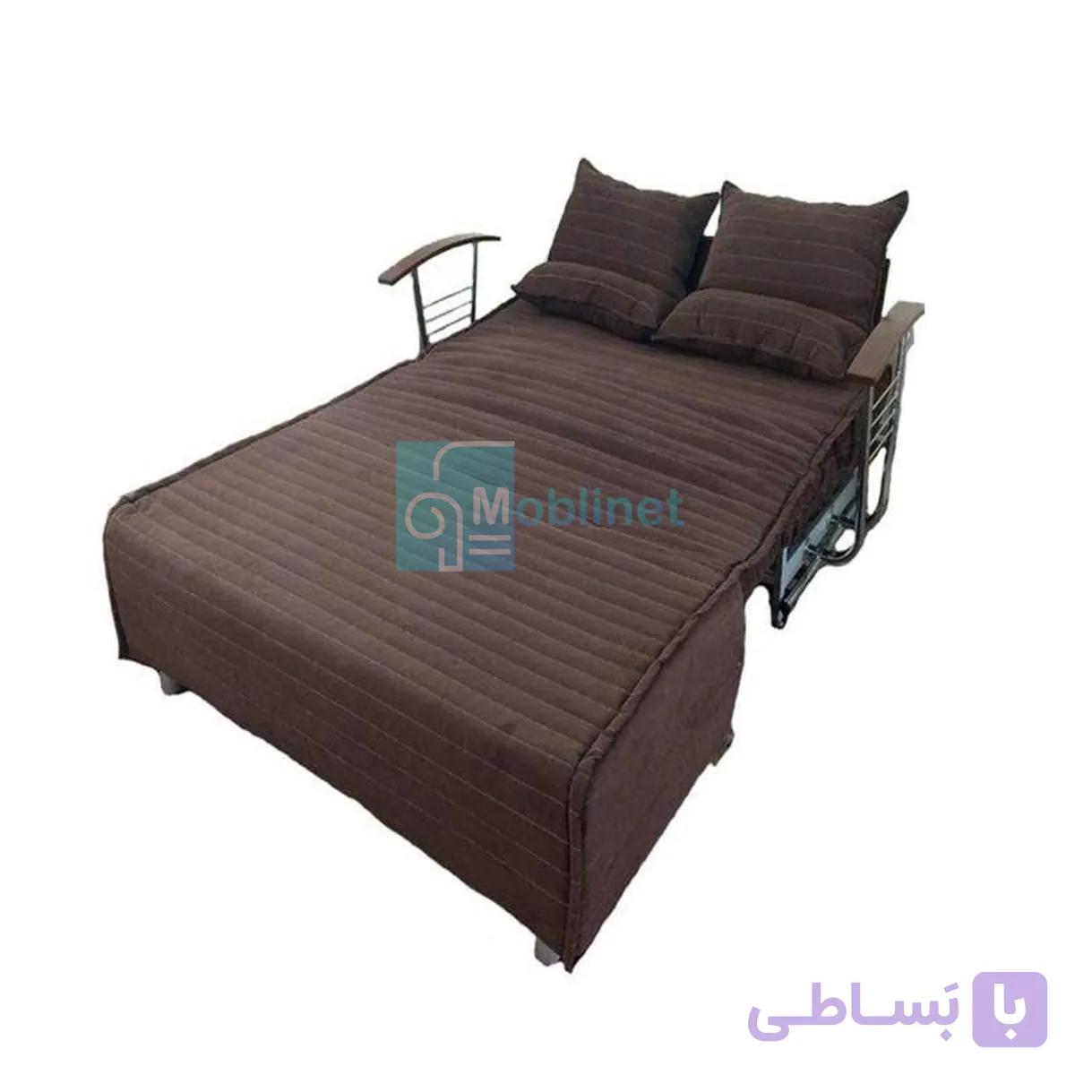 مبل تختخواب شو دونفره پانیذ دسته چوبی — تصویر 1