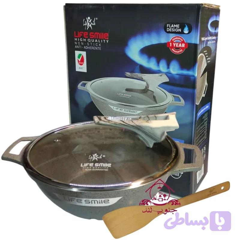 قابلمه ای ووک سایز 28 لایف اسمایل گرانیتی کد FLCM2HWOK 28 GRAY ماهیتابه تابه