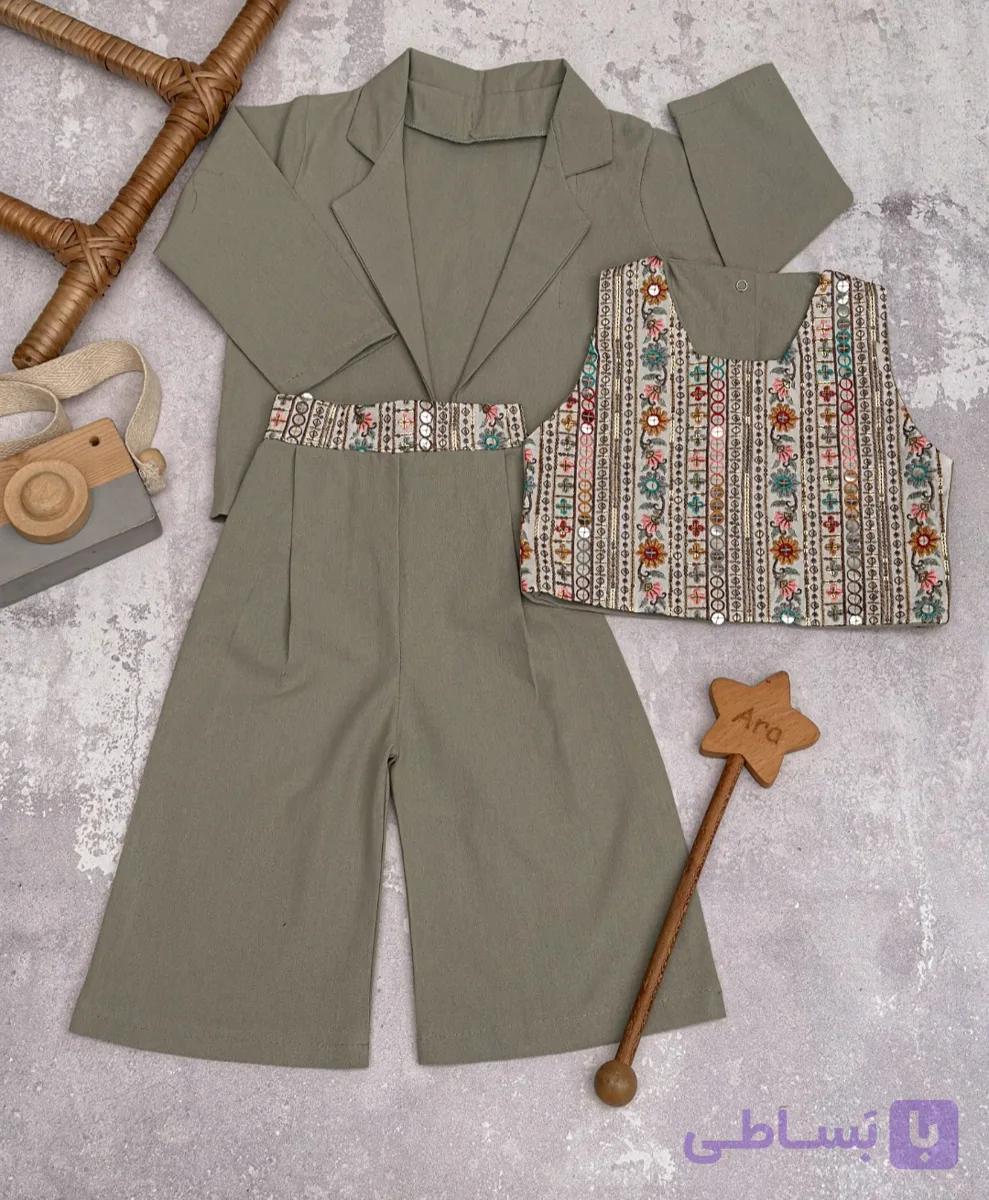 سه تیکه کت و شلوار سوزن دوزی مدل (کت سوزن) — تصویر 1