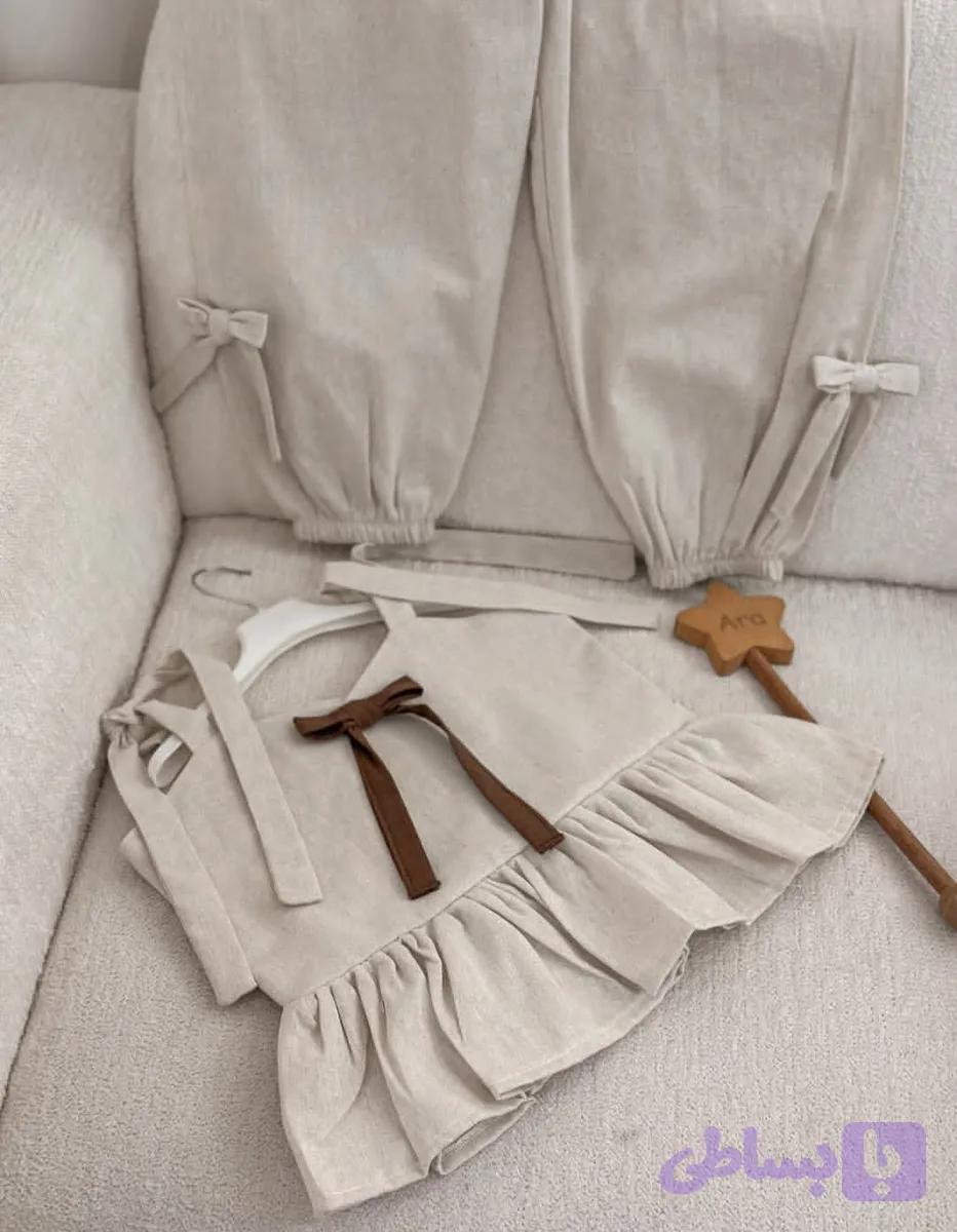 لباس دو تیکه دخترانه ست دوتیکه دخترانه و کودکانه تابستانه مدل لینن تاپ و شلوار دخترانه (۱سال الی ۱۰سال)