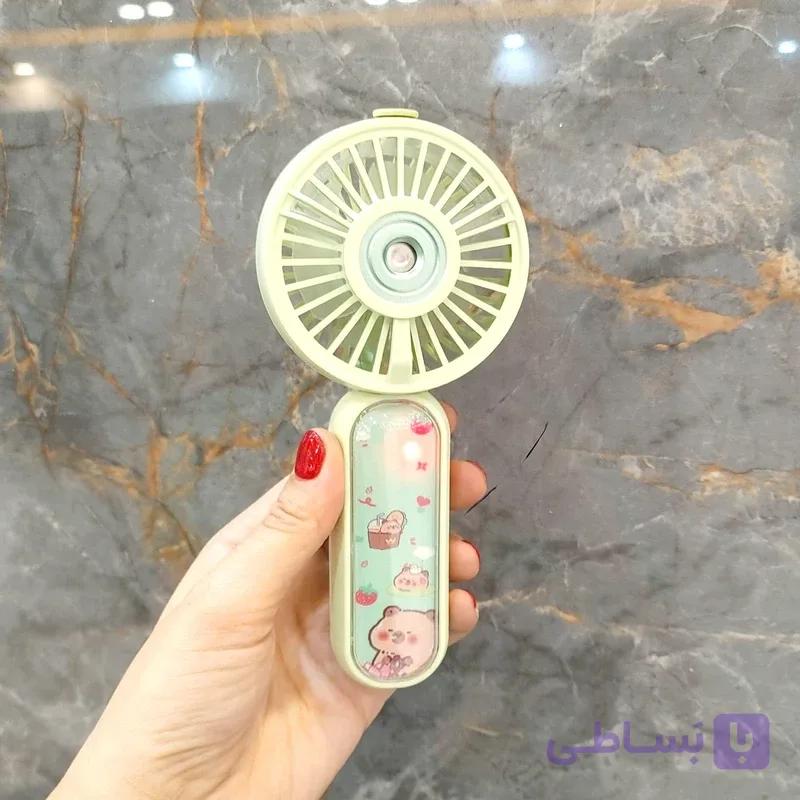 پنکه دستی مه پاش شارژی MDHL مدل JL8872 با هولدر موبایل و چراغ LED — تصویر 1