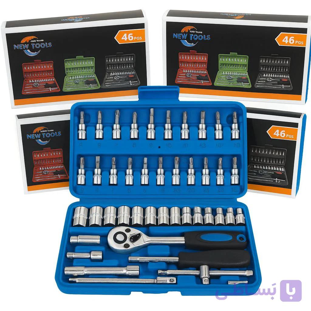 جعبه بکس ۴۶ عددی - درایو ۱/۴ اینچ - برند New Tools - کیت کامل آچار و سری بکس