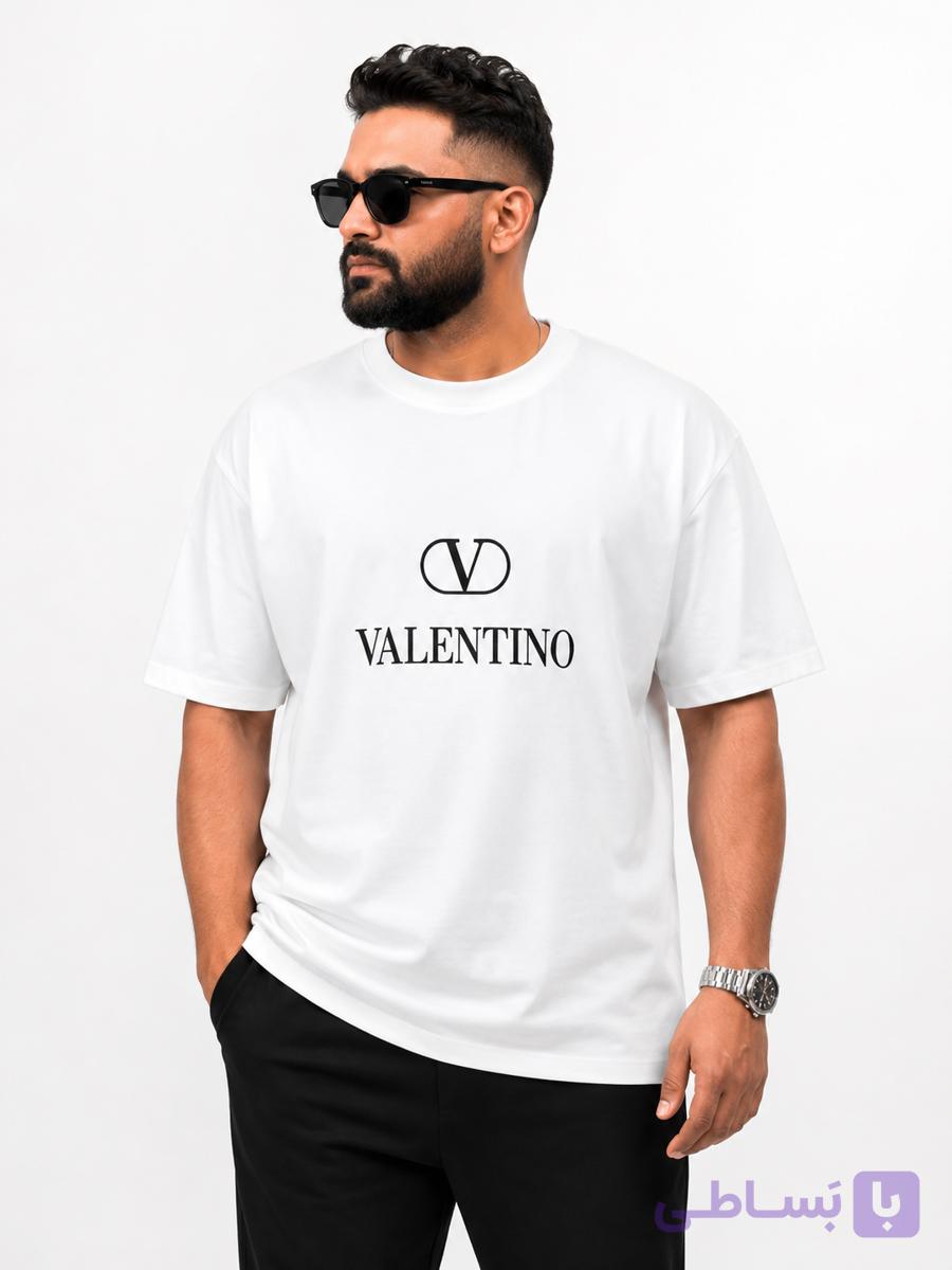 تیشرت سفید مردانه VALENTINO سایز بزرگ 3XL و 4XL 🔥 باکسی، شیک و ترند