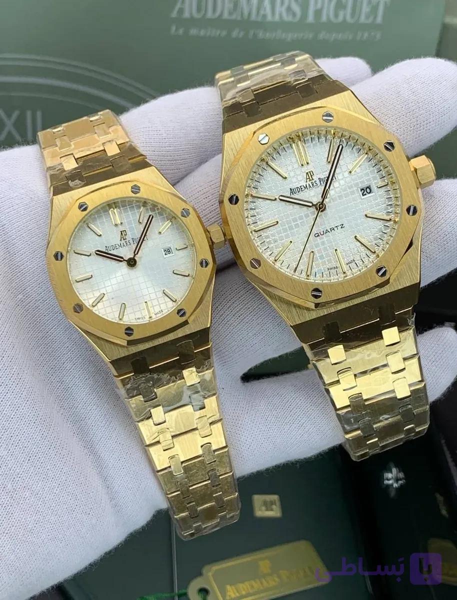 ساعت ست زنانه و مردانه ای پی (audemars piguet) طلایی صفحه سورمه ای — تصویر 1