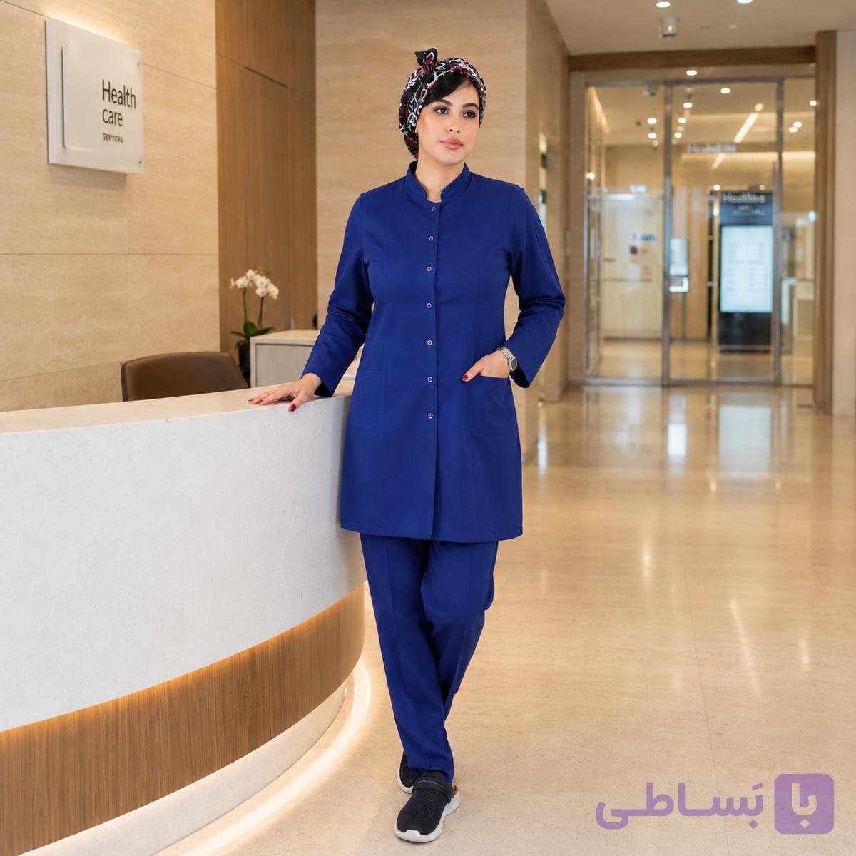 مانتو شلوار برند سينوهه مدل دكمه فلزی آبی کاربنی — تصویر 1