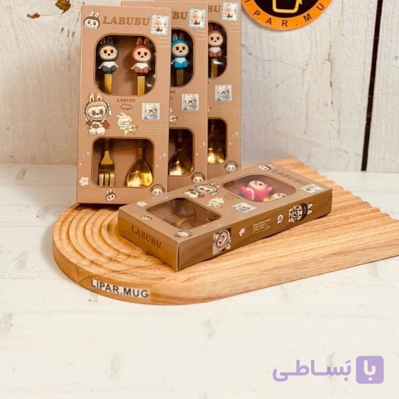 قاشق چنگال سیلیکونی کودک طرح لبوبو 4 عددی
