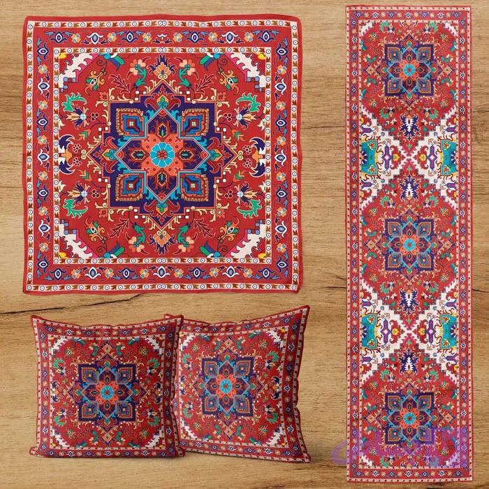 ست کوسن و رومیزی و رانر سنتی افشاریه (شماره 5) — تصویر 1
