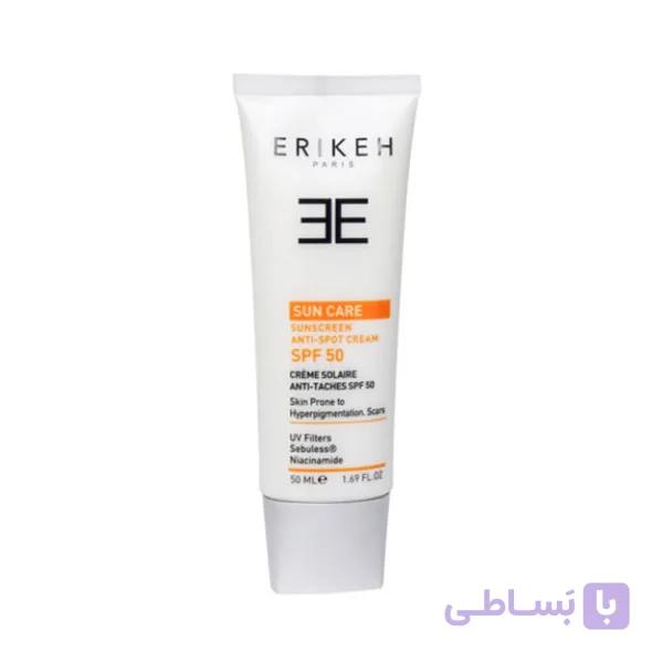 کرم ضد افتاب ضد لک بی رنگ اریکه SPF50 حجم 50 میلی لیتر