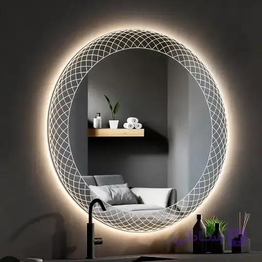 آینه دکوراتیو سرویس حمام و دستشویی طرح هندسی بک لایت دار