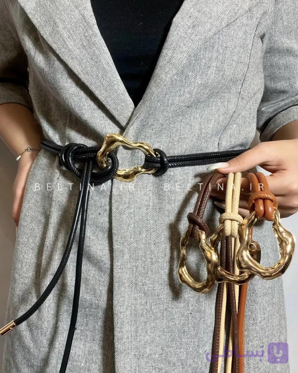 کمربند گره ای چرم،مشکی و شکلاتی