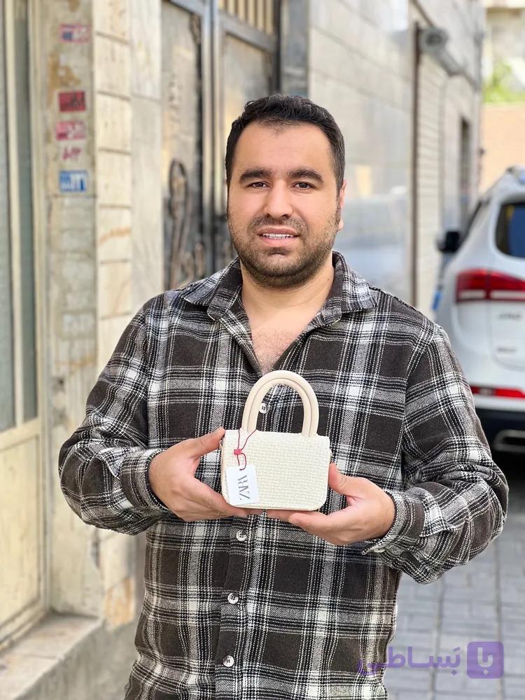 کیف مینی دخترانه،دسته دوبل،جنس کنفی،رنگ کرم