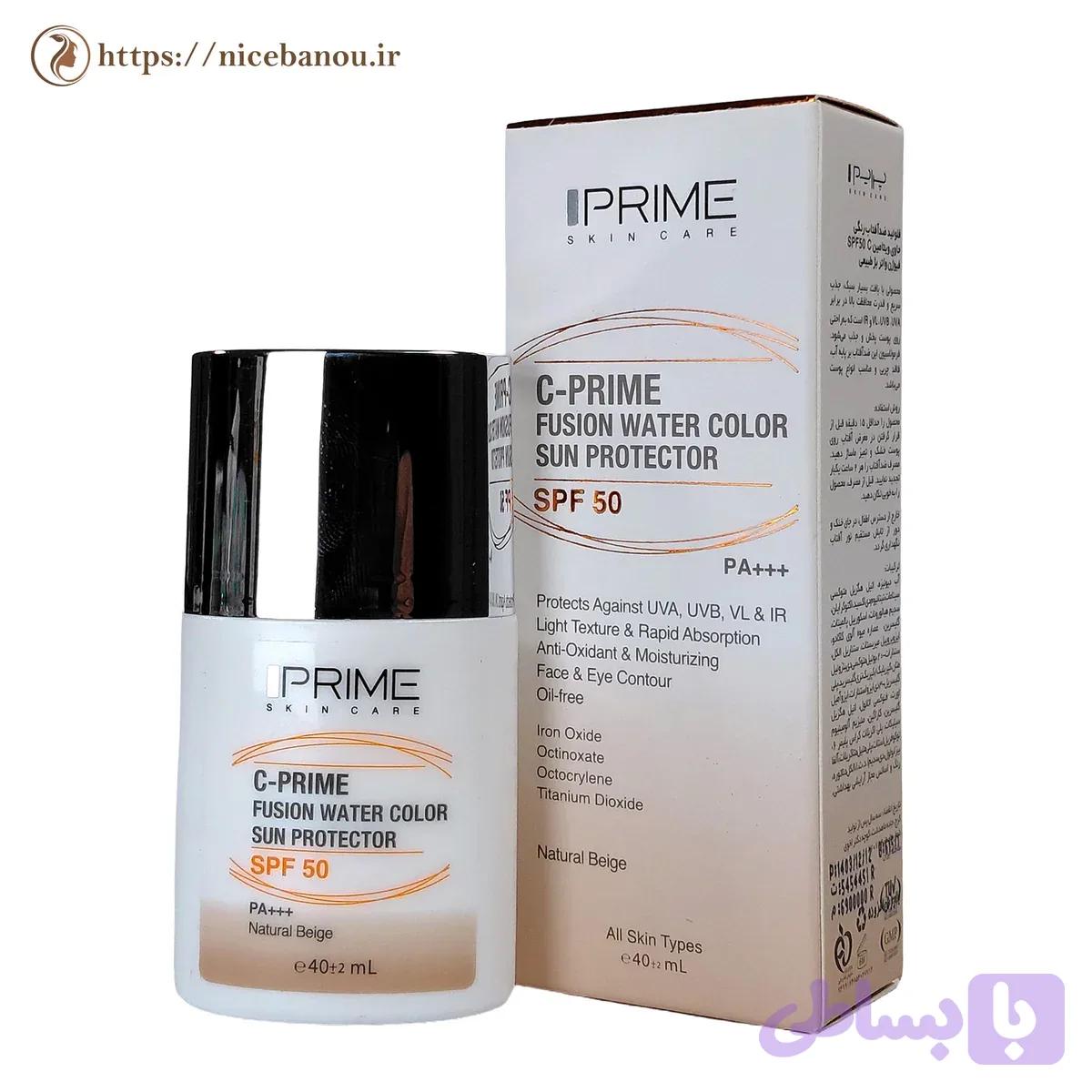 فلوئید ضد آفتاب رنگی پرایم C-Prime فیوژن واتر SPF50 بژ روشن 40 میلی‌لیتر — تصویر 1