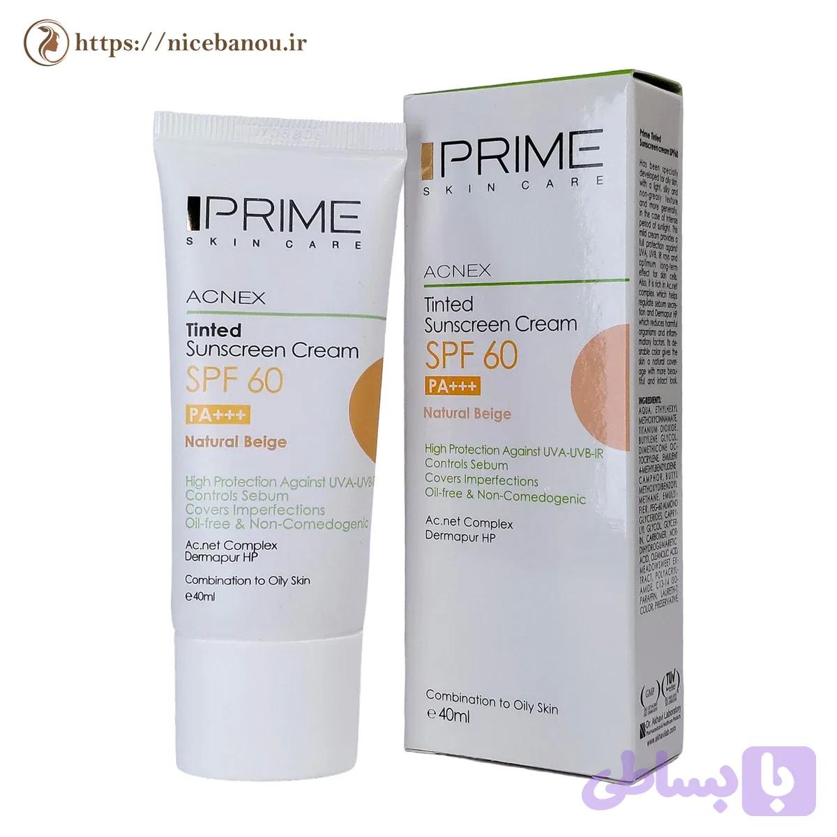 کرم ضد آفتاب رنگی پرایم آکنکس SPF60 بژ طبیعی پوست مختلط تا چرب 40 میلی‌لیتر — تصویر 1
