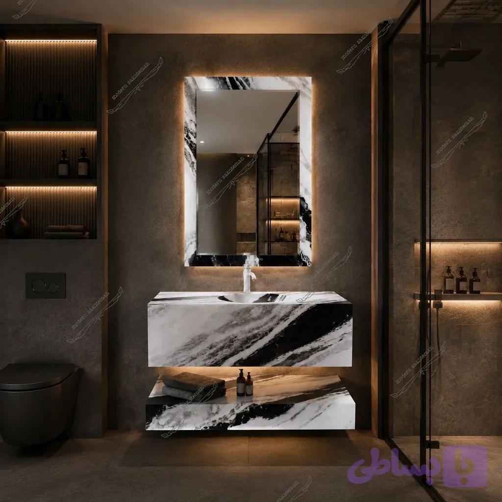 ست روشویی مارمونایت سفید مرمر مدل کارلو — تصویر 1
