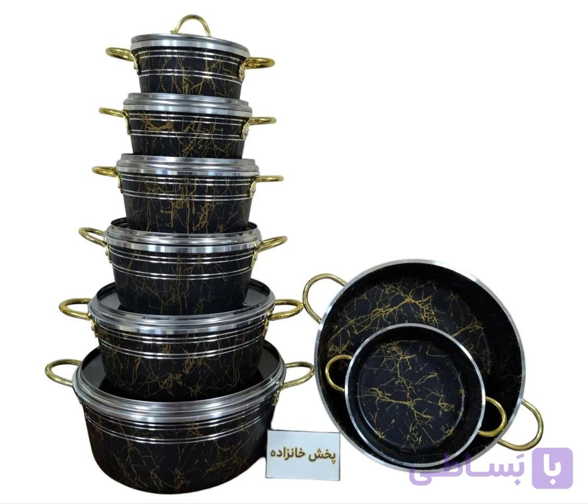 سرویس قابلمه ۱۴ پارچه سنگی طرح چدن پایان