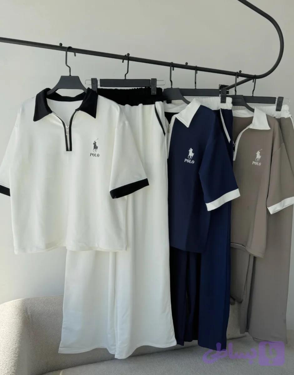 ست تیشرت وشلوار نیم زیپ سیلک polo