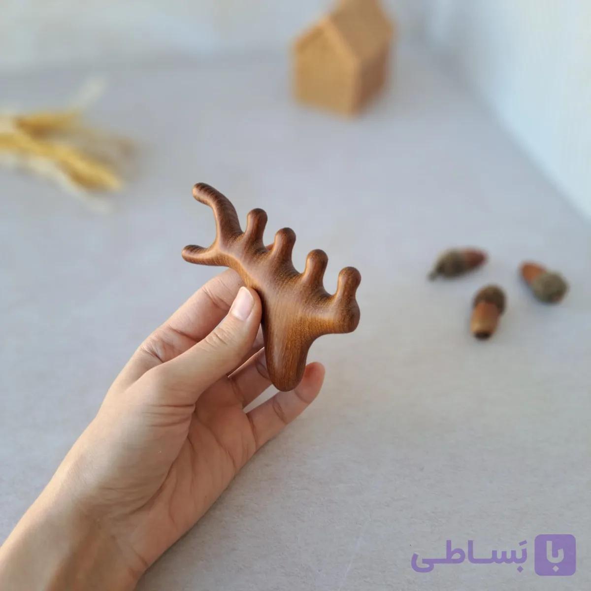 شانه چوبی ماساژ ۴ دندانه مریدین | رشد مو و آرامش