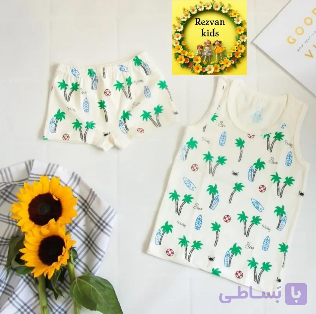 ست شورت و رکابی پسرانه طرح نخل(۳ تا ۸ سال) — تصویر 1