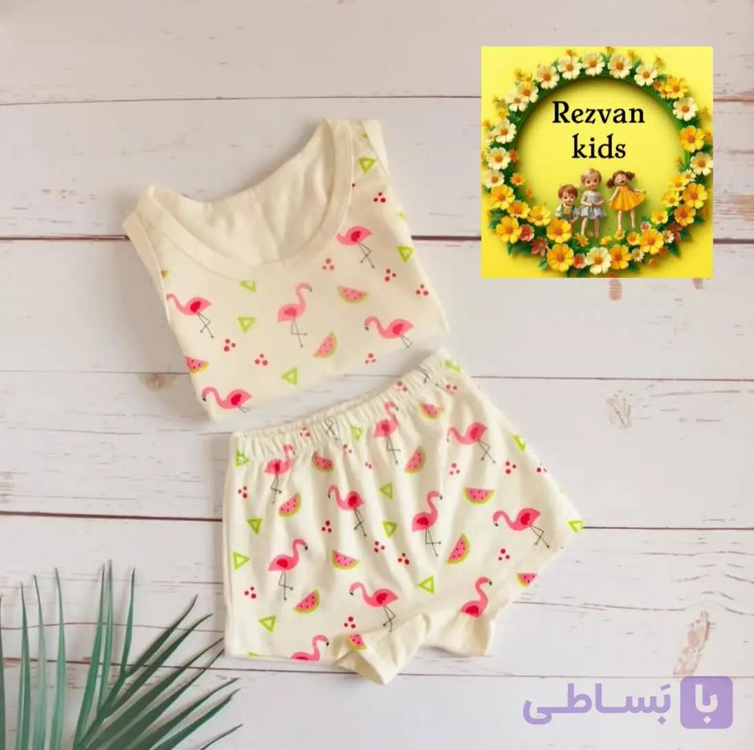 ست شورت و رکابی دخترانه طرح فلامینگو(۲ تا ۱0 سال) — تصویر 1