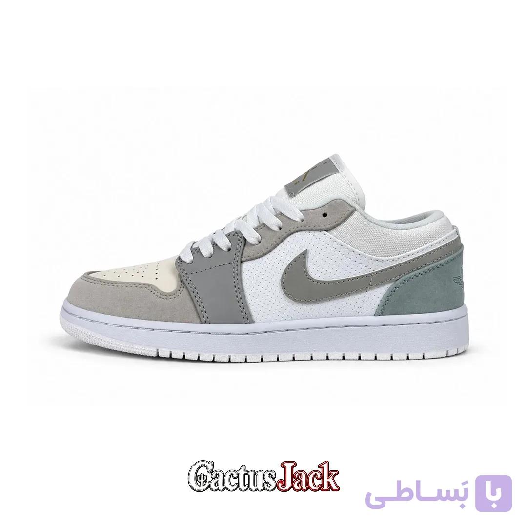 کتونی نایک ایر جردن وان لو سفید مشکی طوسی نگین دار — تصویر 1