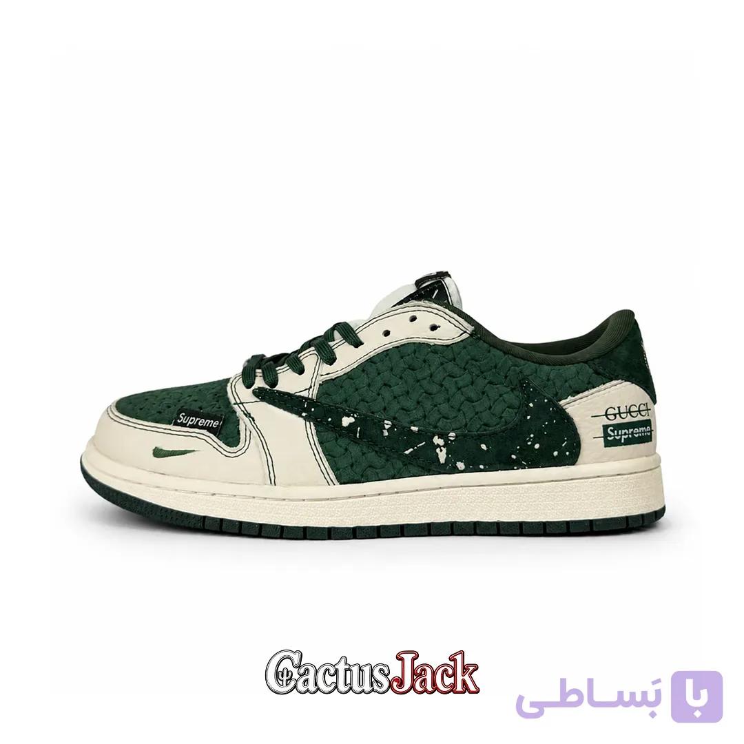 کتونی نایک ایر جردن وان لو تراویس گوچی سوپریم سبز تیره و کرم — تصویر 1