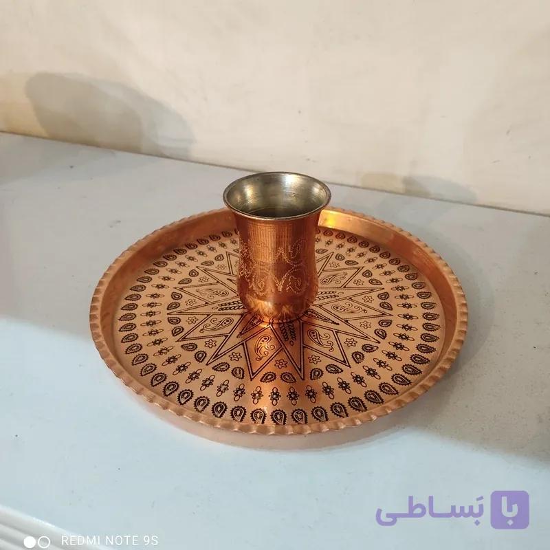 سینی گرد مسی طرح دار زنجان رنگ ثابت
