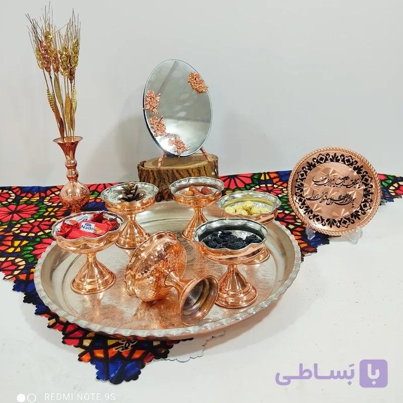ایینه شمعدان و هفت سین نوروزی تمام مسی زنجان رنگ ثابت