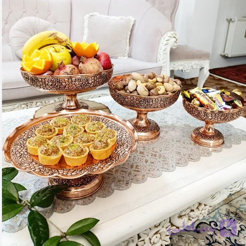 سرویس پذیرایی مسی گلبرگ مس رز نانو چهار تیکه درجه یک و براق