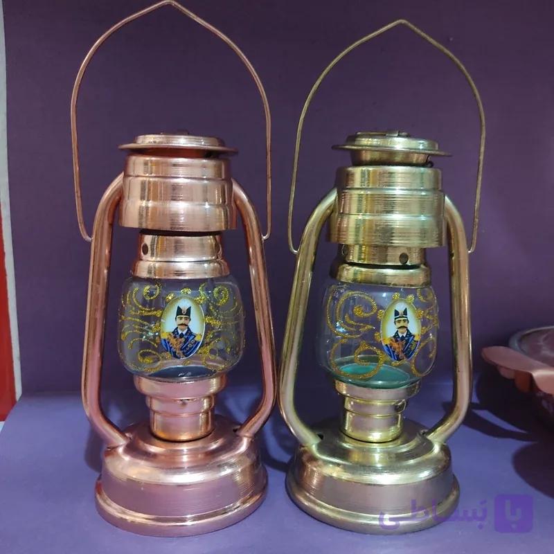فانوس مسی و برنجی ابکاری نانو در دو رنگ دارای شمع کار شیک و دکوری و مناسب هدیه