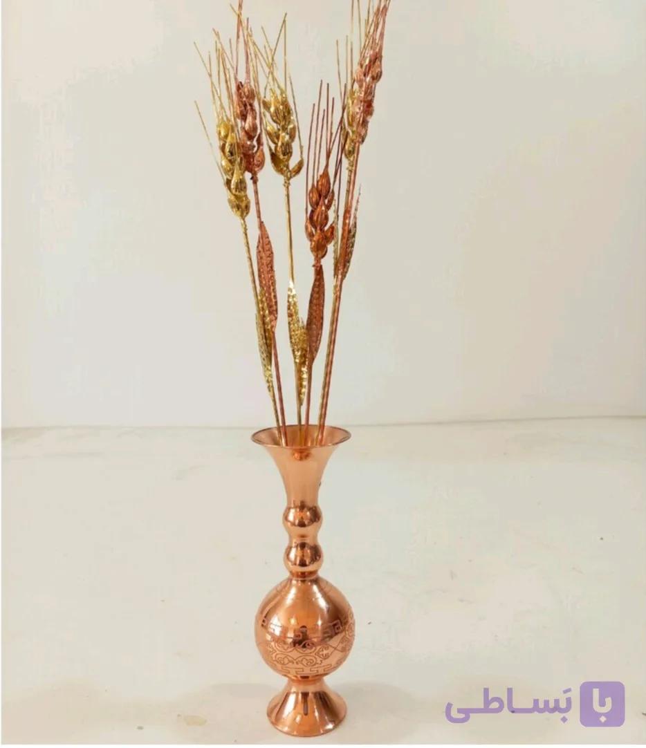 گلدان مسی با ست سنبل مسی ۶ عددی رنگ مسی ،برنجی ،نقره ای